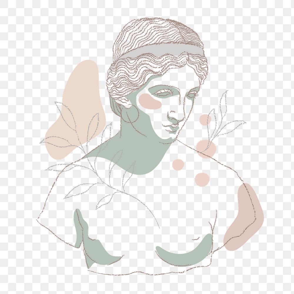 Greek Goddess png sticker, Daphne feminine line art drawing