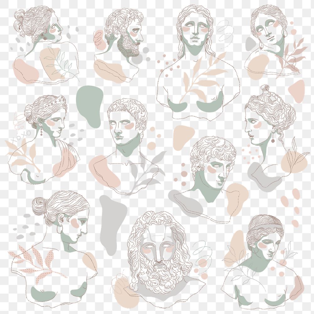 Classical sculpture png sticker, monoline graphic on transparent background