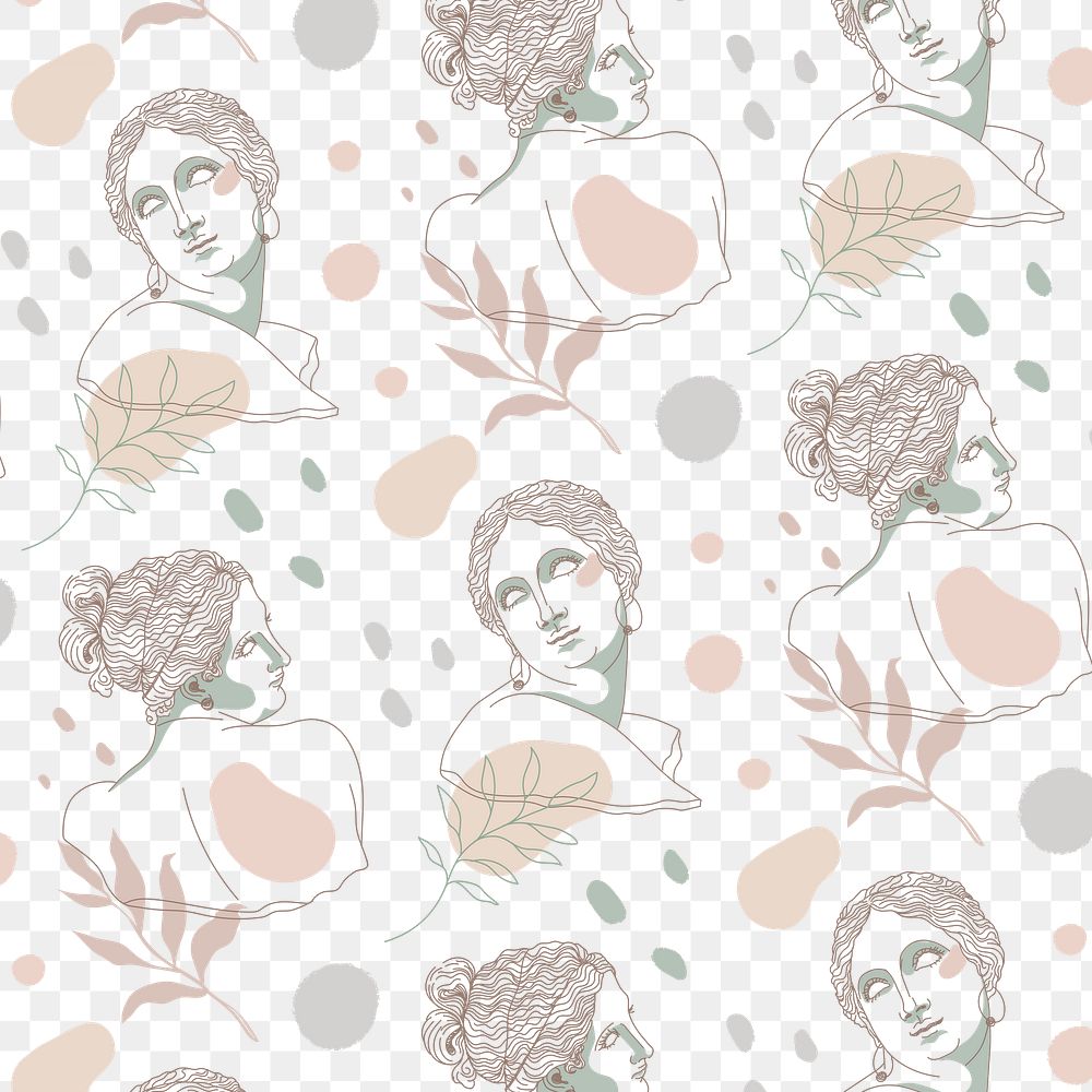 Greek sculpture png pattern background, feminine line art design