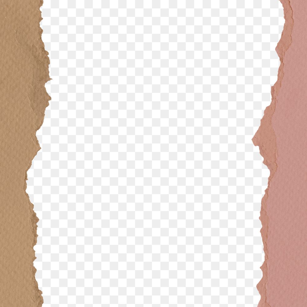 Brown paper png border, transparent background, ripped texture in pastel