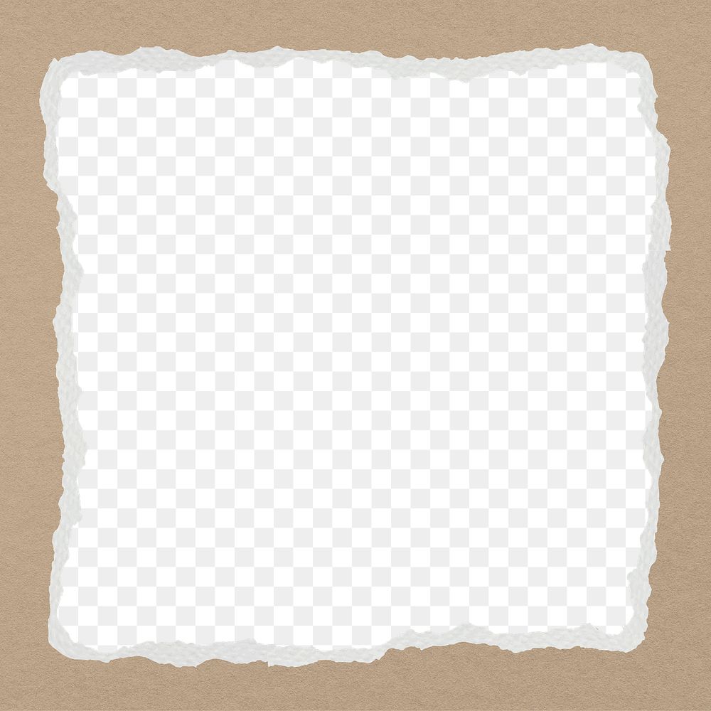 Ripped paper png frame, transparent background, brown design