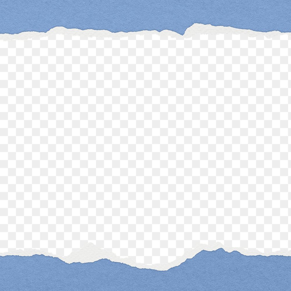 Blue ripped png paper border frame, transparent background