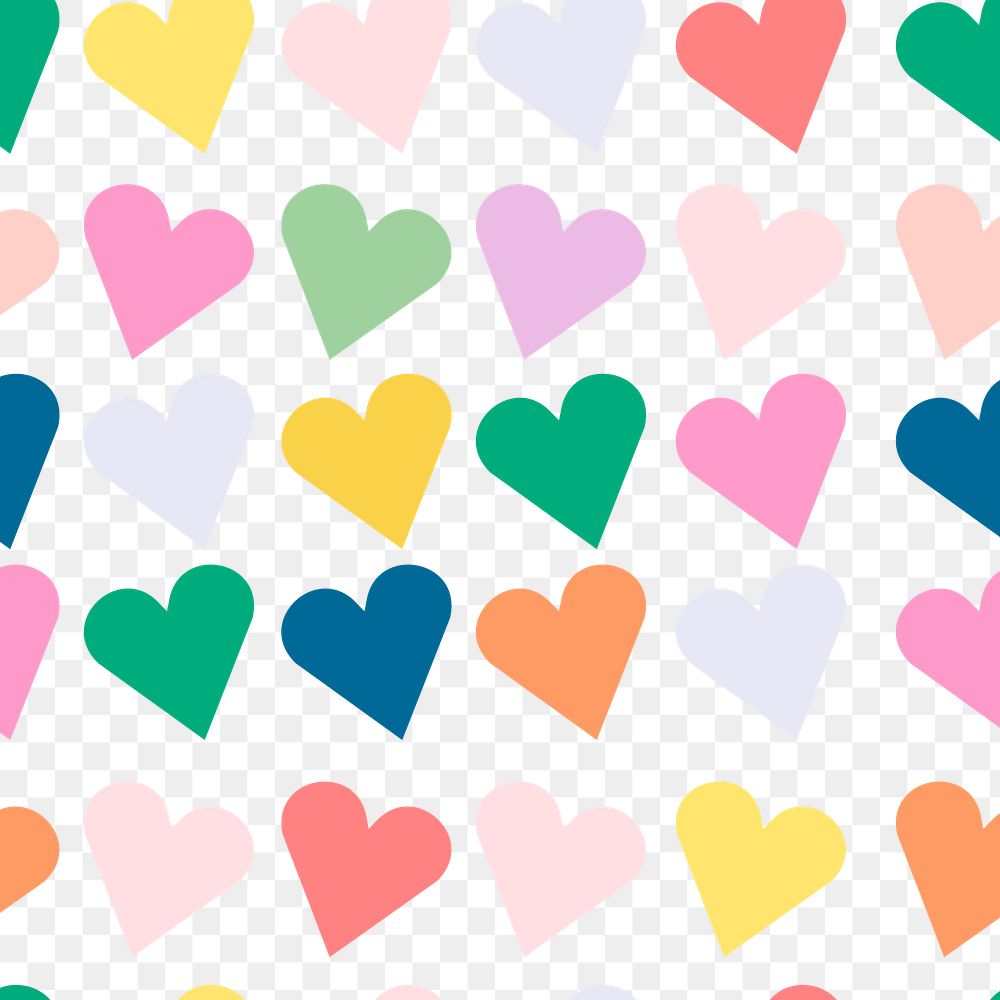 Colorful hearts seamless pattern stickers png, love theme transparent design