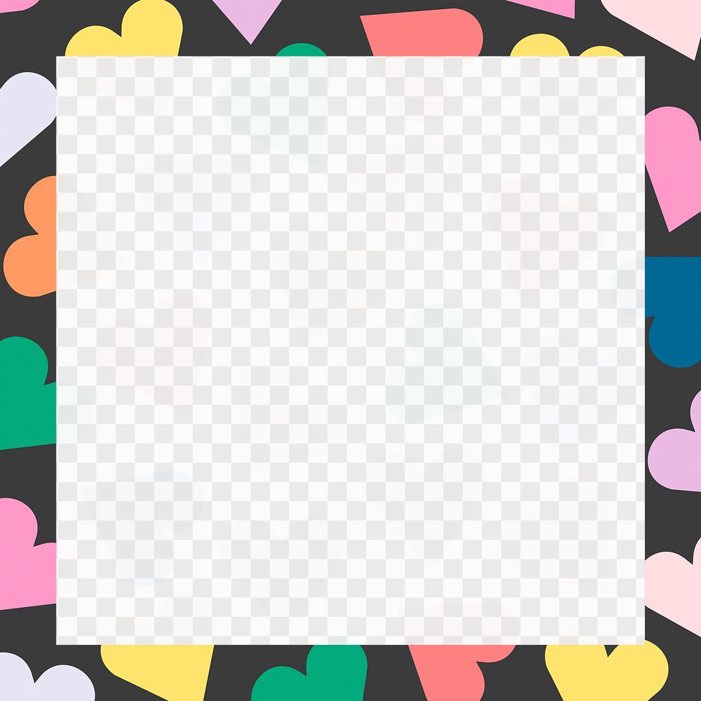 Colorful heart png frame, transparent background, cute love pattern