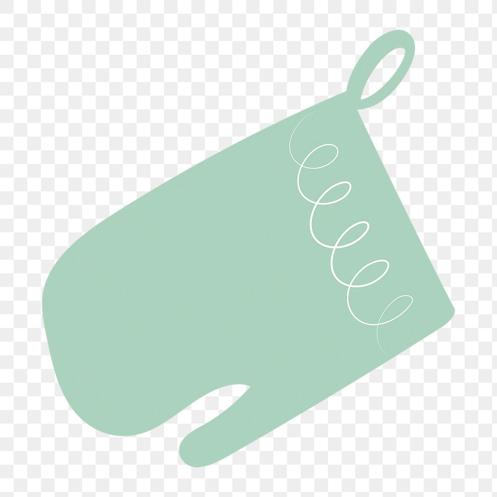 Green oven mitt png, cute cartoon sticker, transparent background