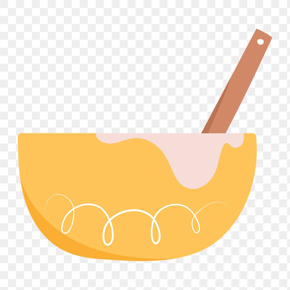 Yellow mixing bowl png, cute cartoon sticker, transparent background