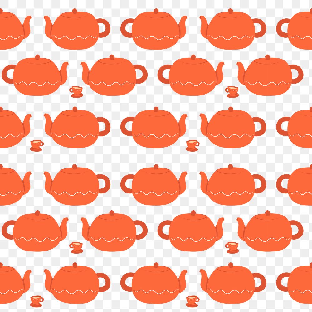 Orange teapot pattern png transparent background cute seamless design