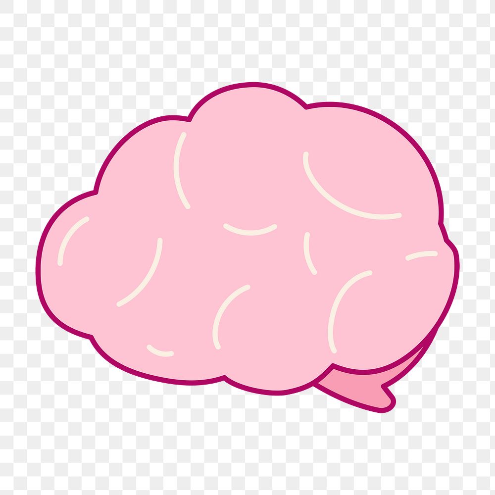 Pink brain png sticker, cute cartoon design, transparent background 