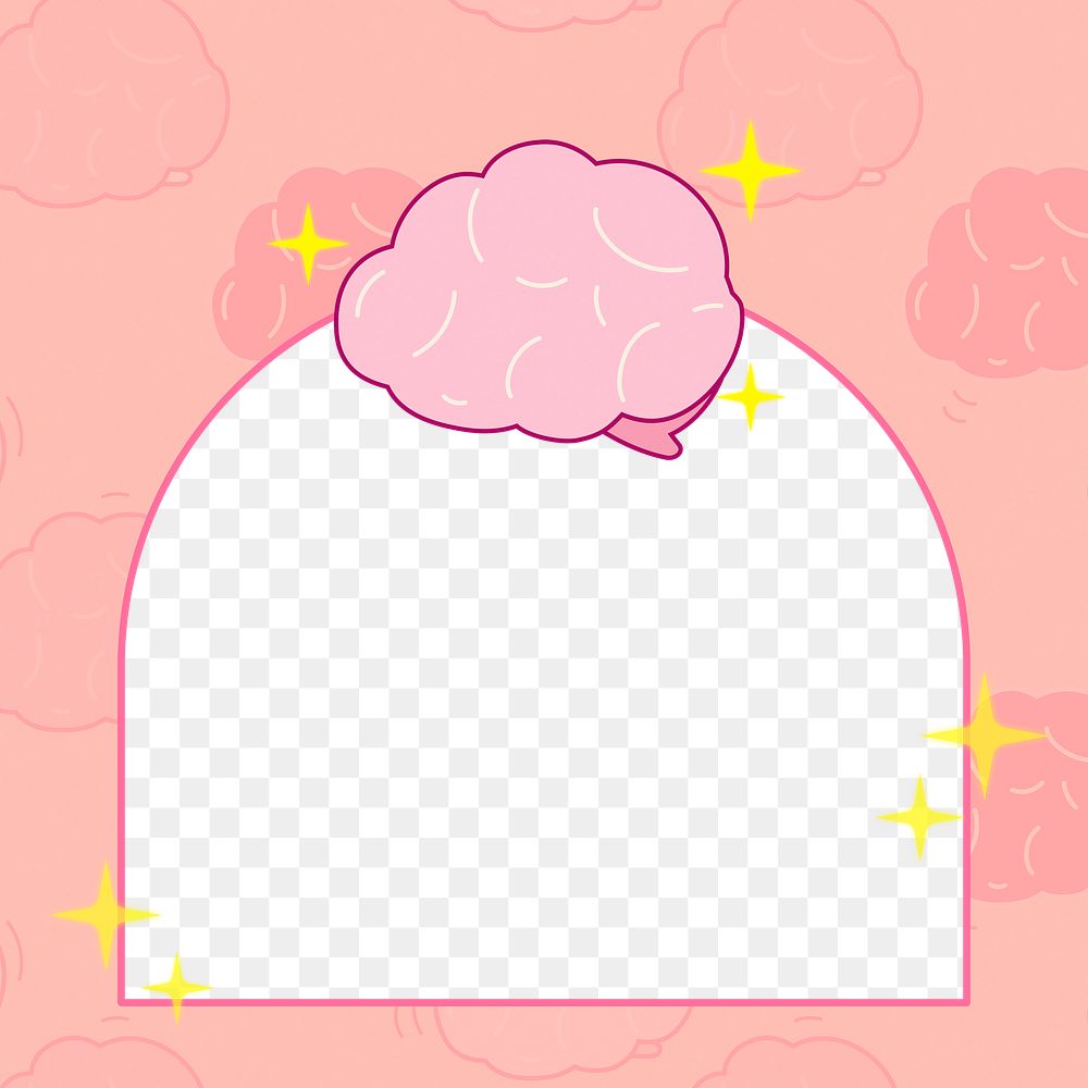 Cute pink png frame, brain illustration transparent background