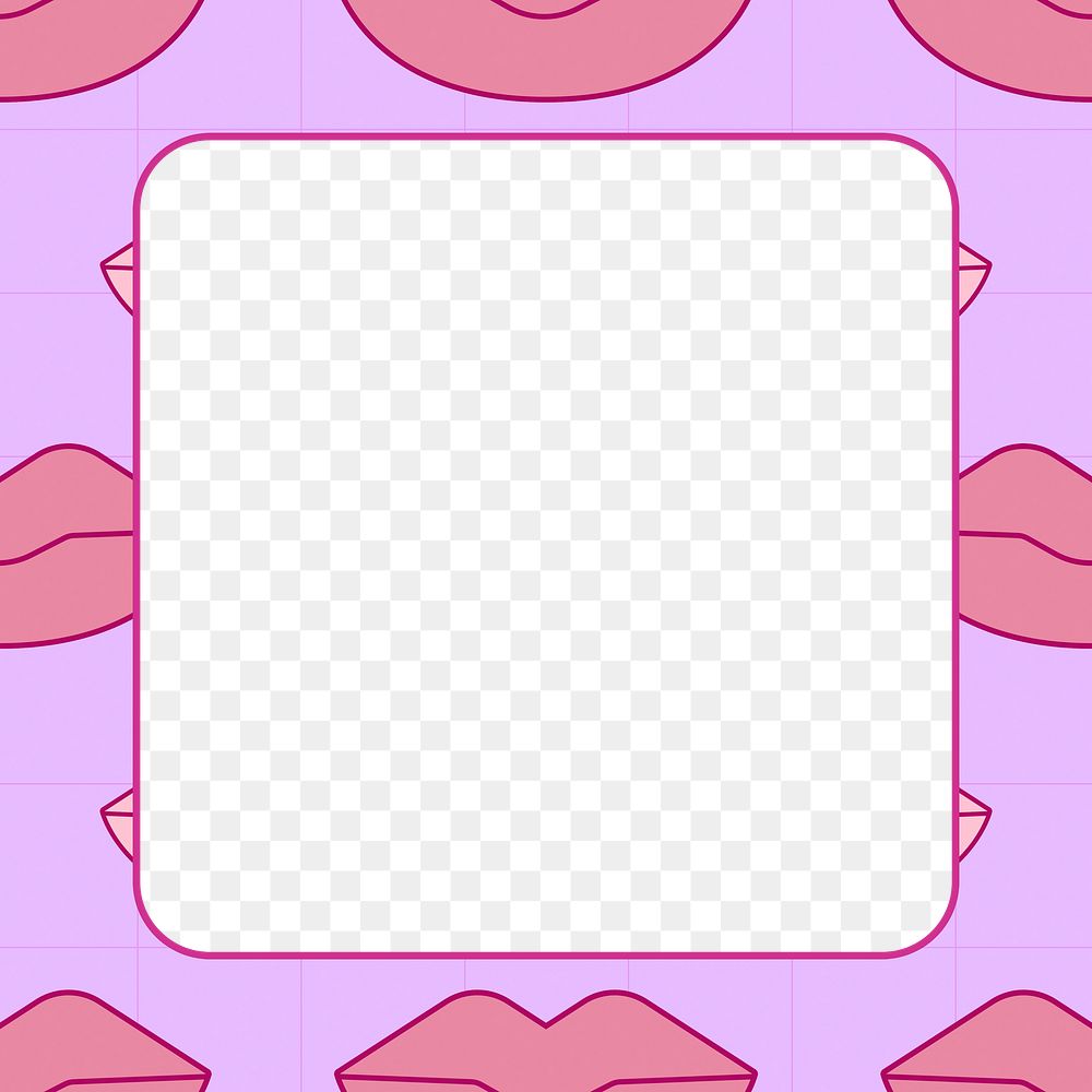 Pop art frame png, cute pink lips pattern transparent background