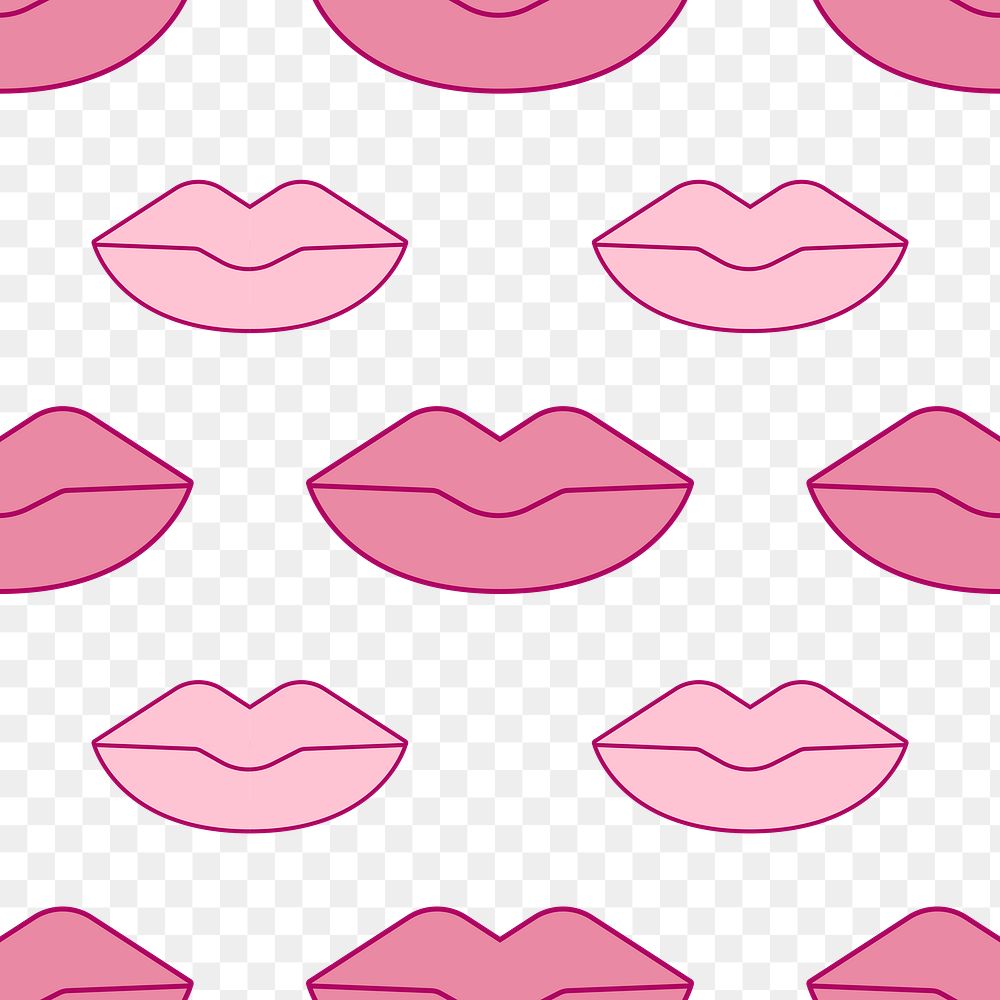 Pink lips pattern png transparent background, cute seamless design