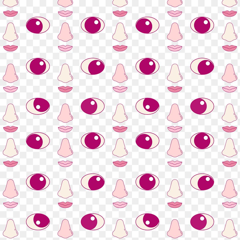 Face parts pattern png transparent background, cute seamless design