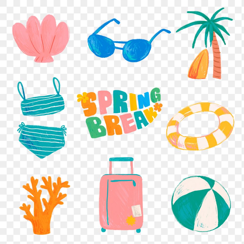 Spring break typography png stickers set, transparent background