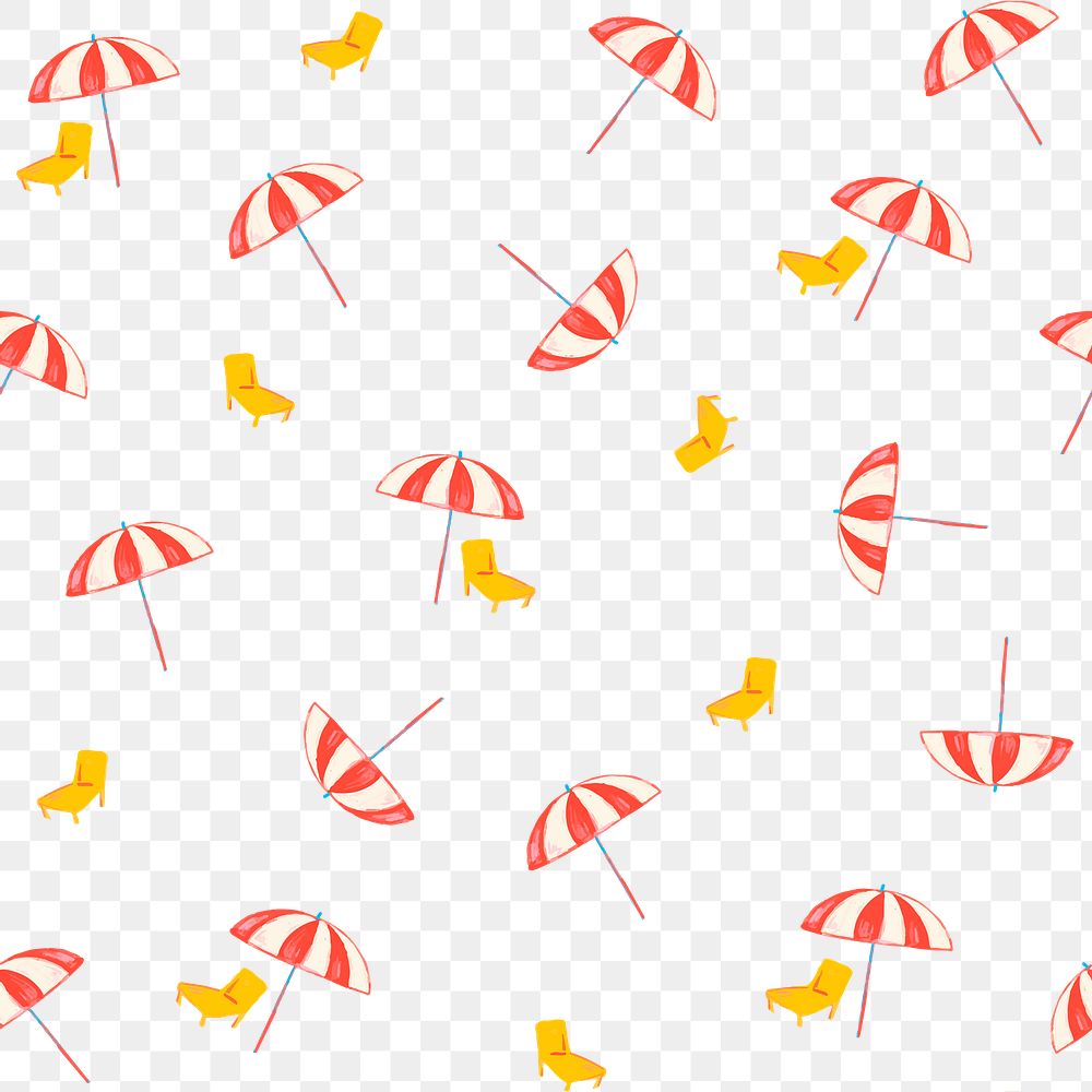 Png beach umbrella seamless pattern, transparent background