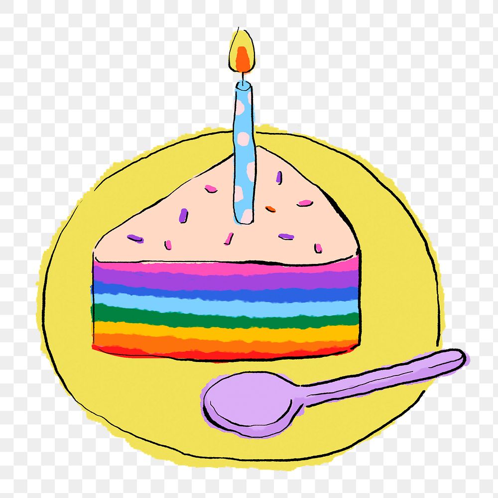 Birthday cake png sticker, drawing illustration, transparent background