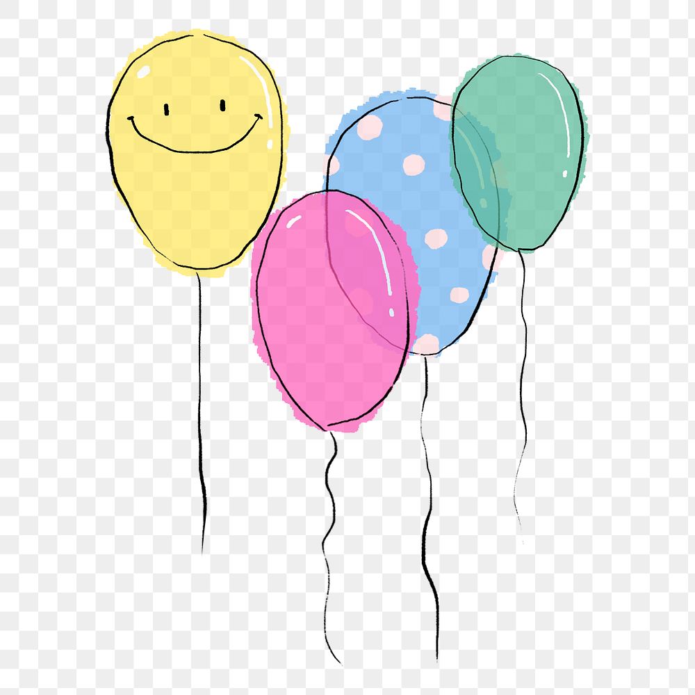 Bunch of balloons png sticker, drawing illustration, transparent background