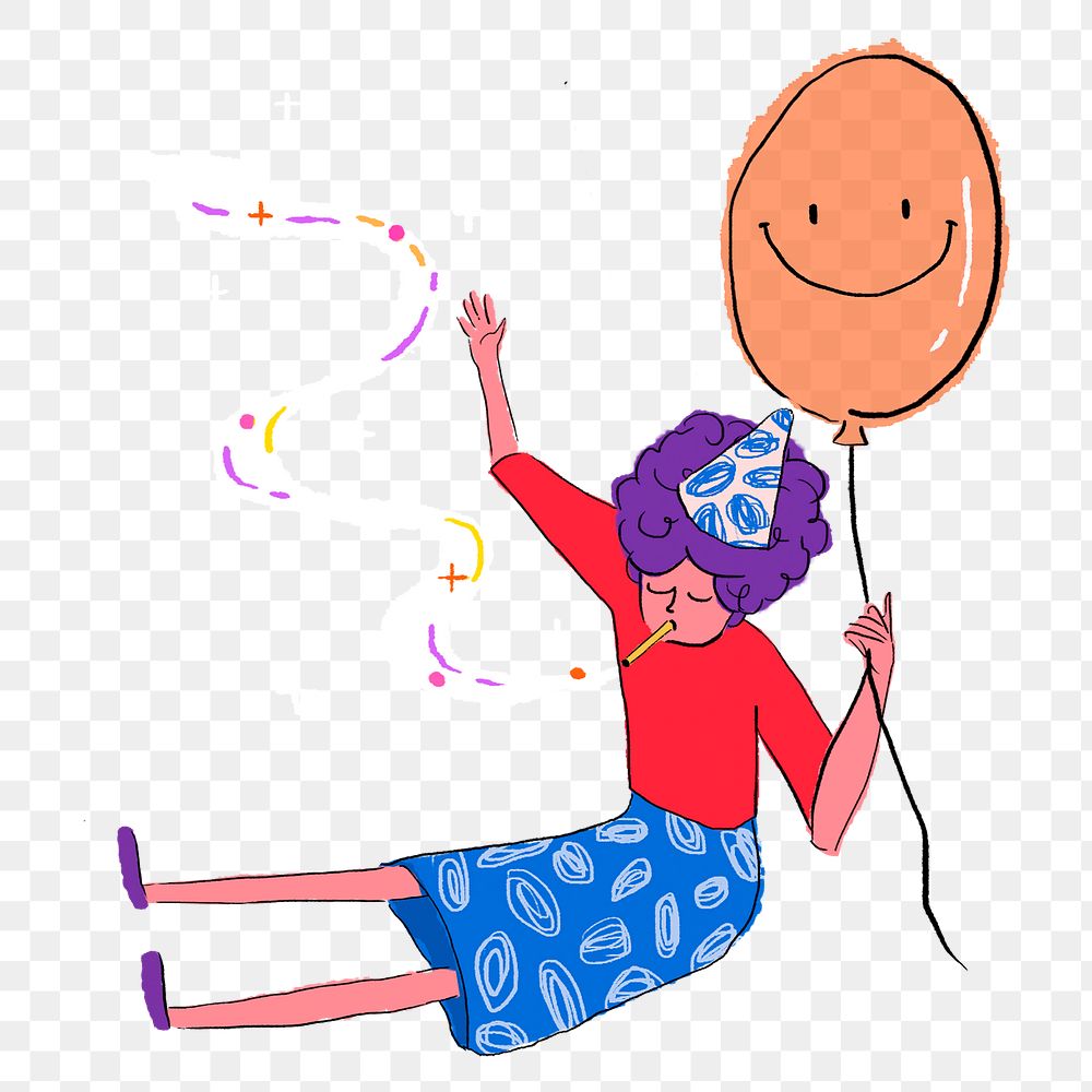 Girl holding balloon png sticker, drawing illustration, transparent background