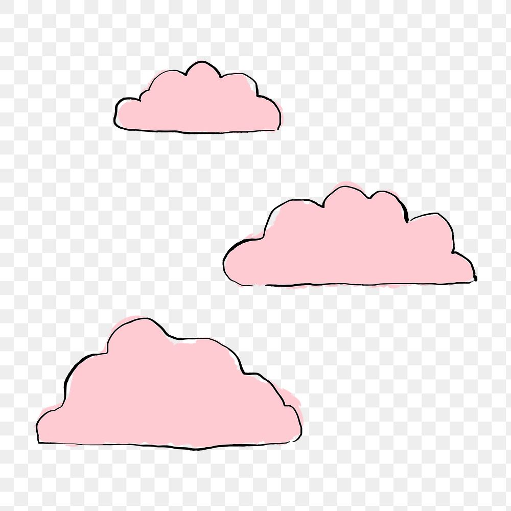 Pink cloud png, cute drawing illustration, transparent background