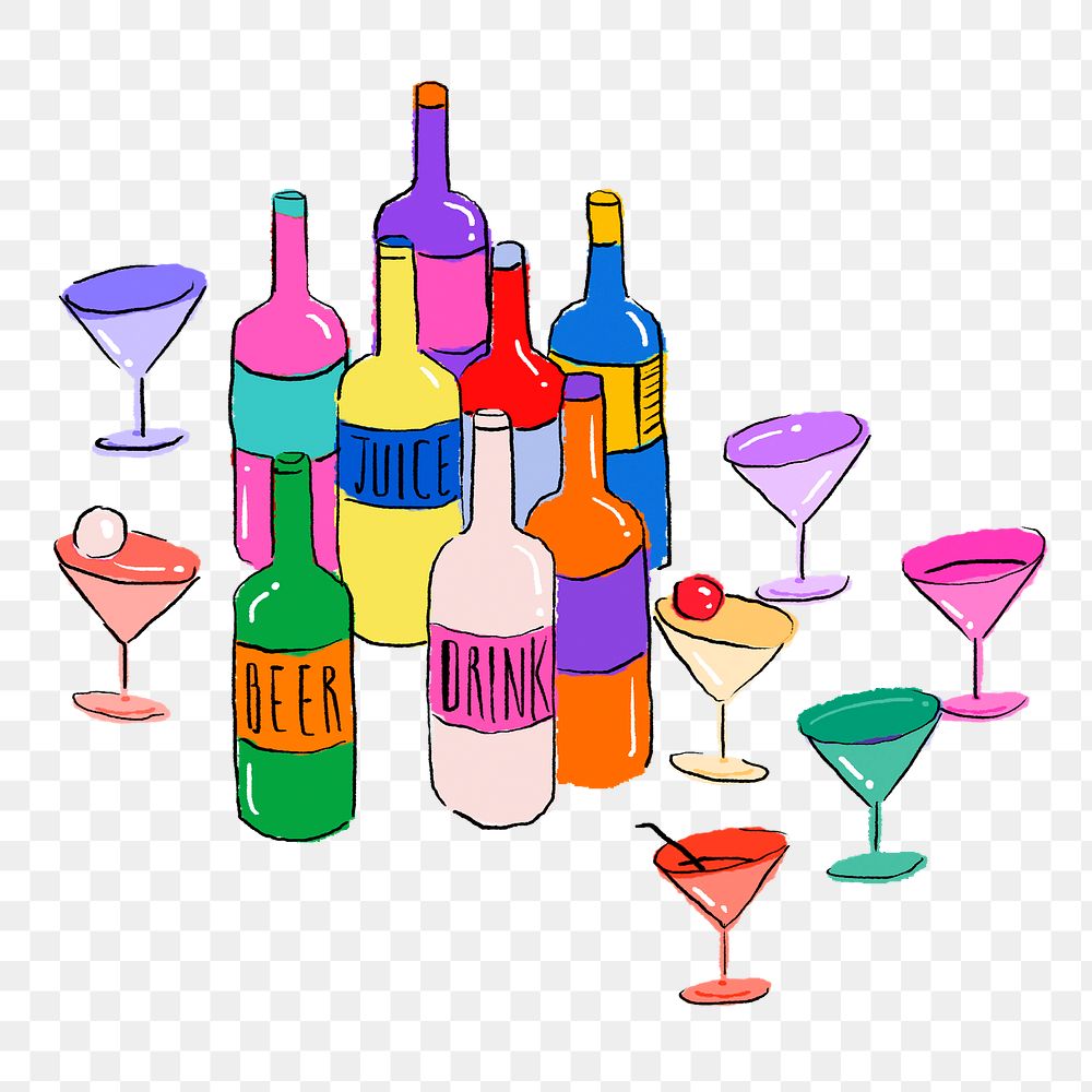 Party drinks png sticker, drawing illustration, transparent background