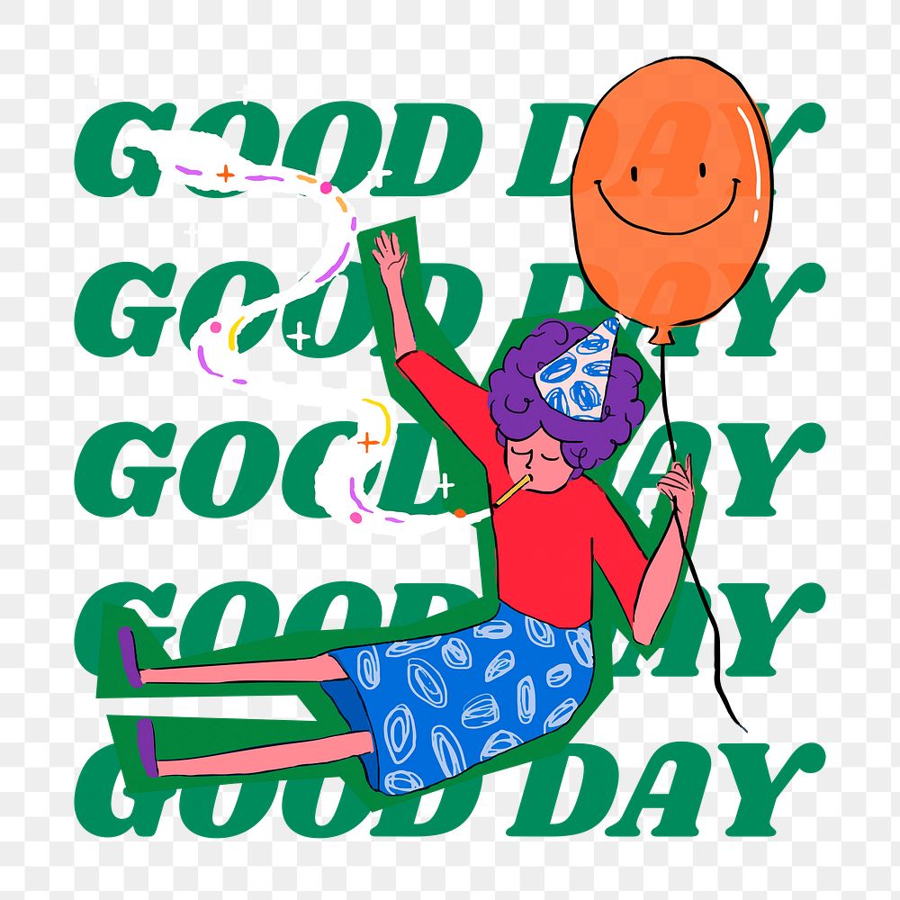 Good day png word sticker, party illustration clipart, transparent background