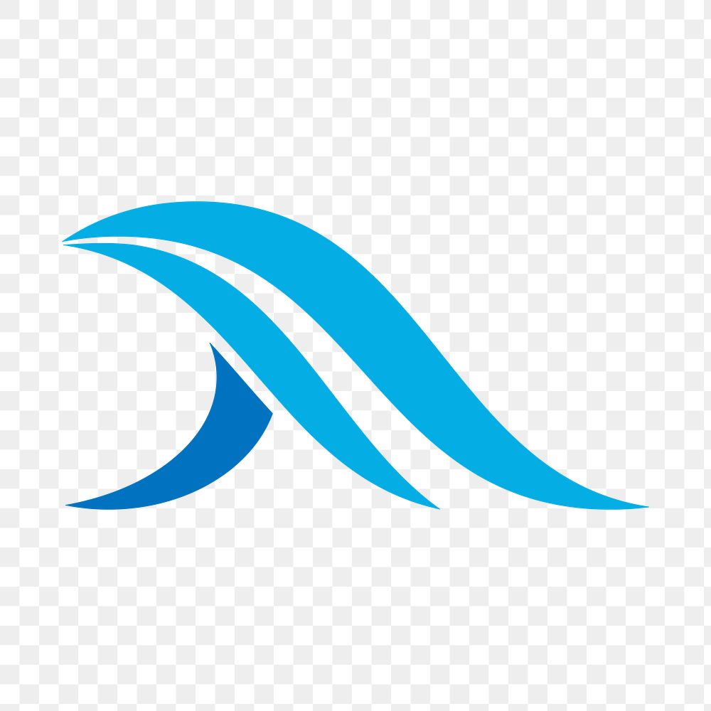 Blue wave png logo element clipart, modern flat design on transparent background