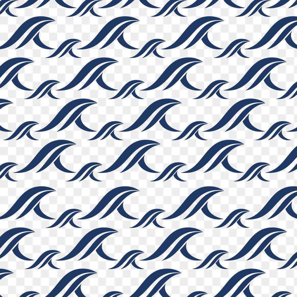Tidal wave png pattern, transparent background, blue seamless design