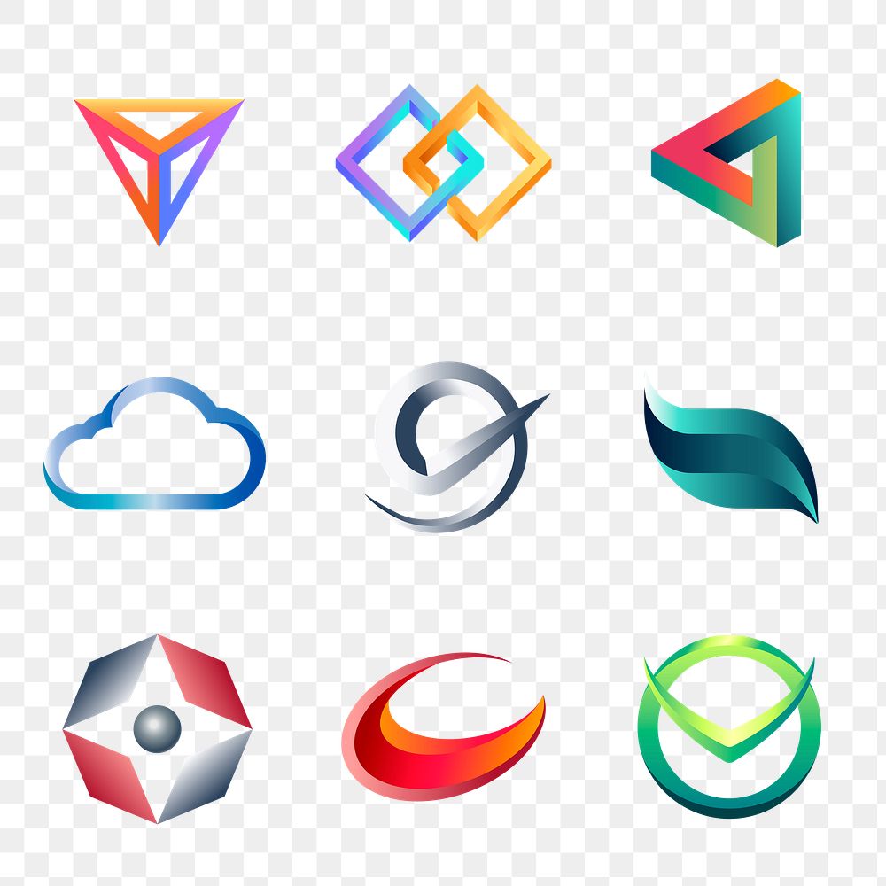 Abstract colorful logo png sticker, geometric shape, corporate identity design set