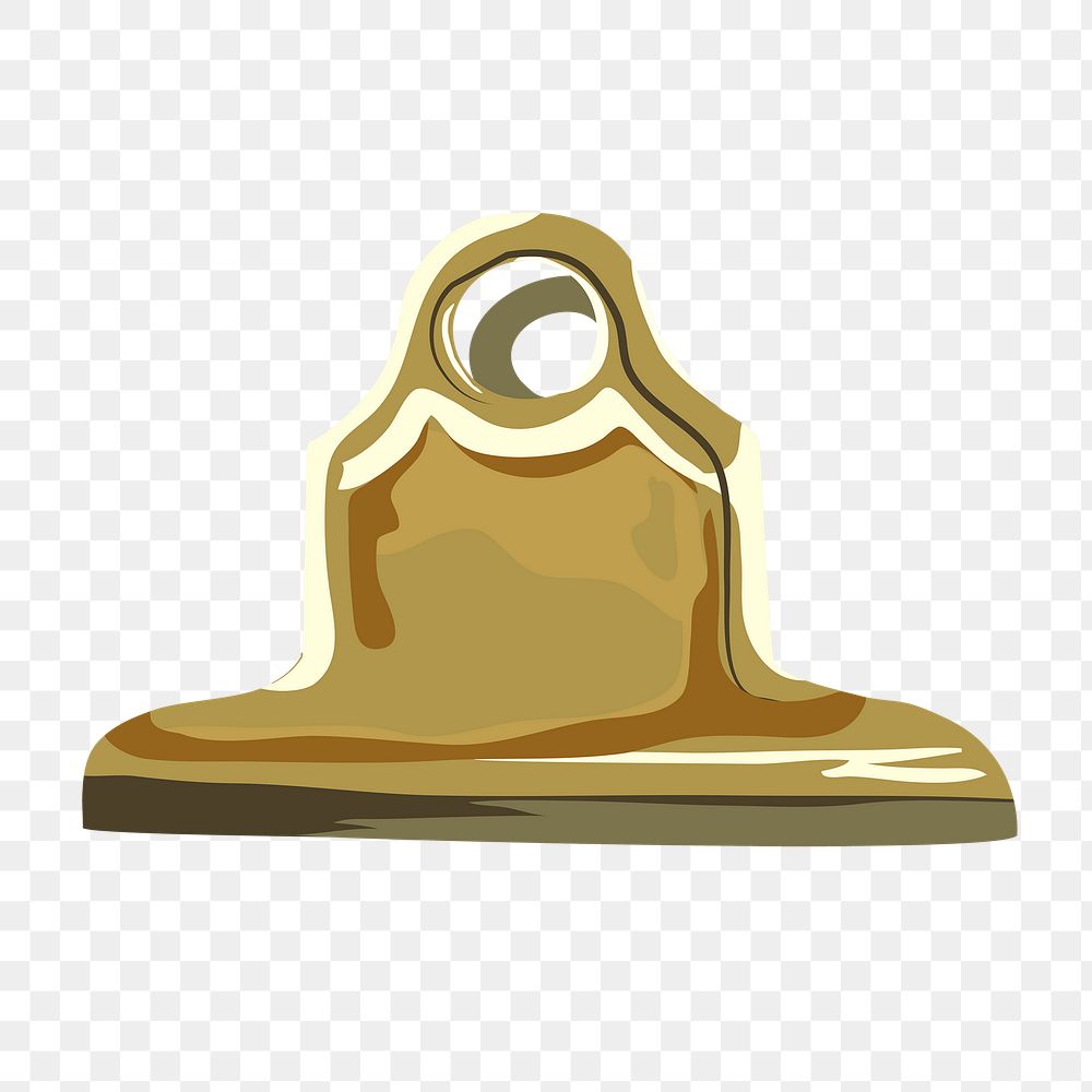 Gold binder clip png sticker, office stationery illustration on transparent background