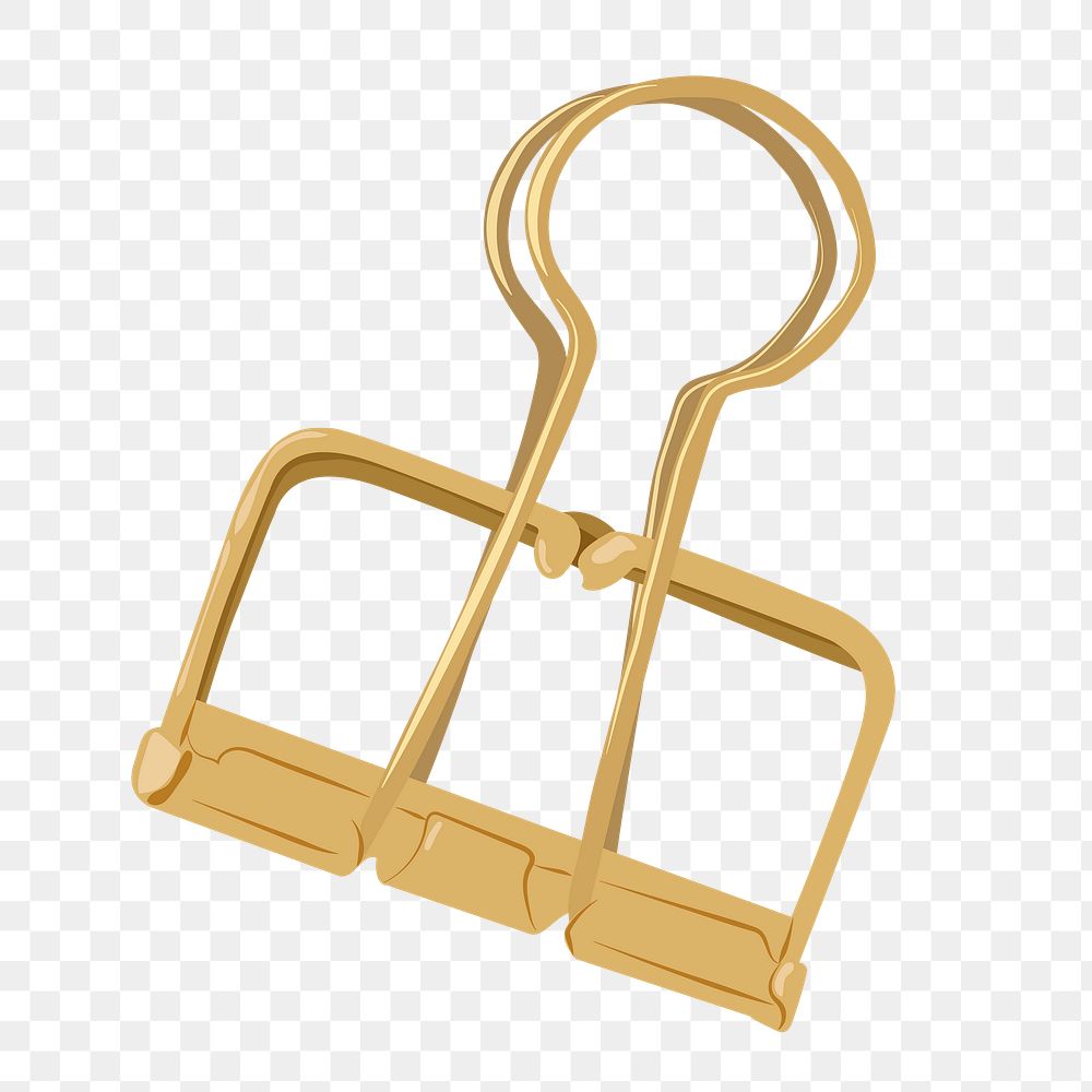 Gold binder clip png sticker, stationery illustration design
