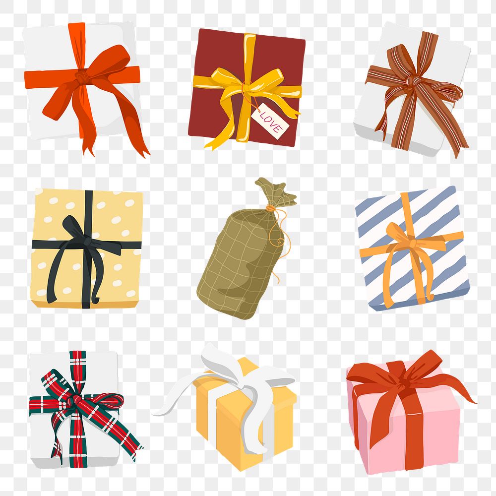 Gift box png, celebration sticker illustration set