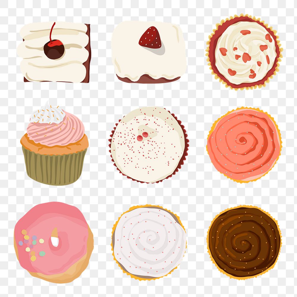 Cupcake sticker png, food illustration design set