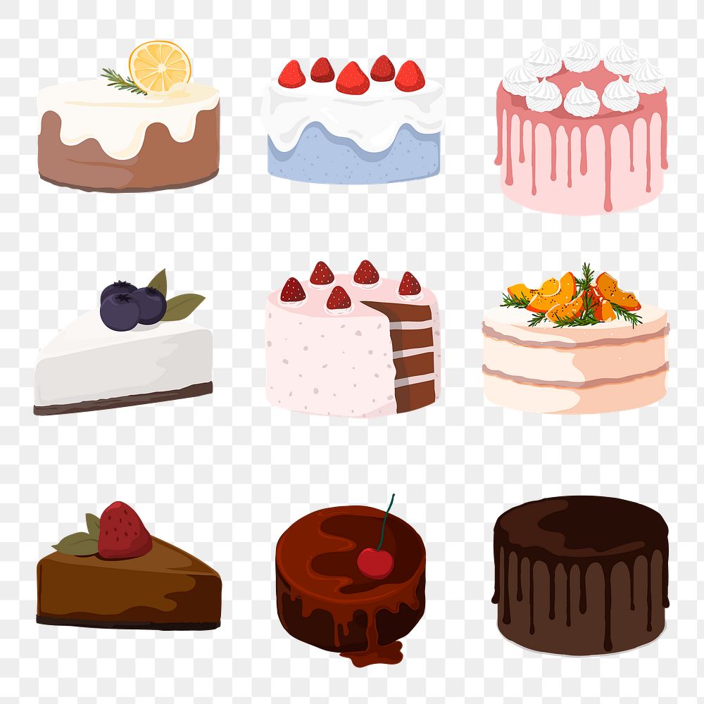 Cake sticker png, food illustration design set