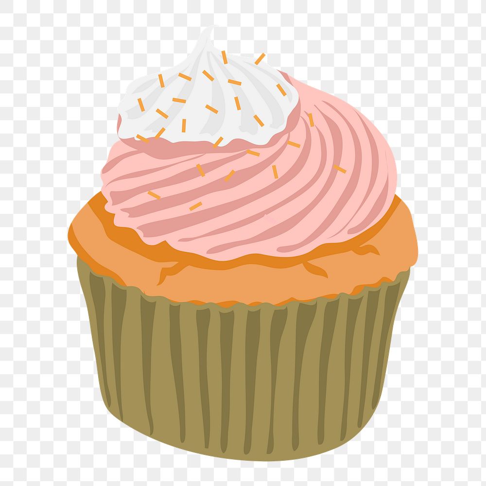 Cupcake png, pink frosting, food sticker illustration