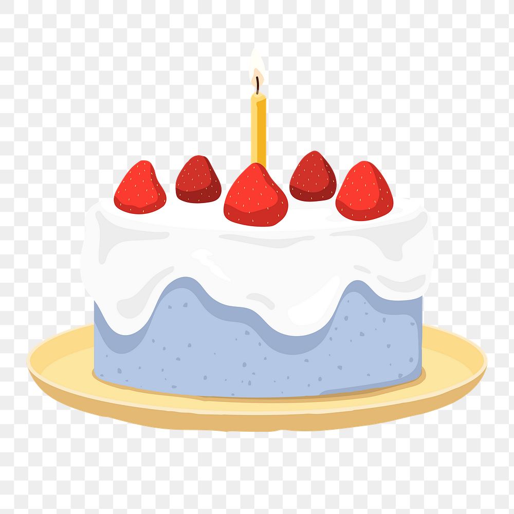 Birthday cake png, lit candle, food sticker illustration