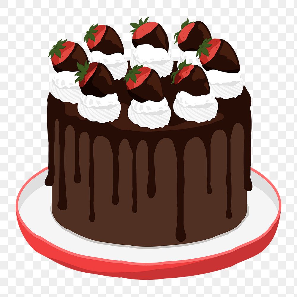 Chocolate strawberry cake png sticker, aesthetic food illustration