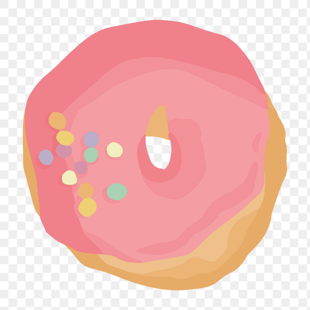 Strawberry glazed donut png, aesthetic food sticker illustration