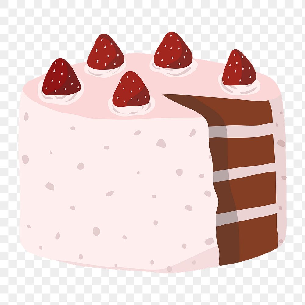 Strawberry cake png, food sticker illustration