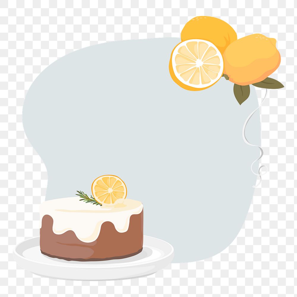 Lemon cake frame png, food sticker, copy space shape design, transparent background