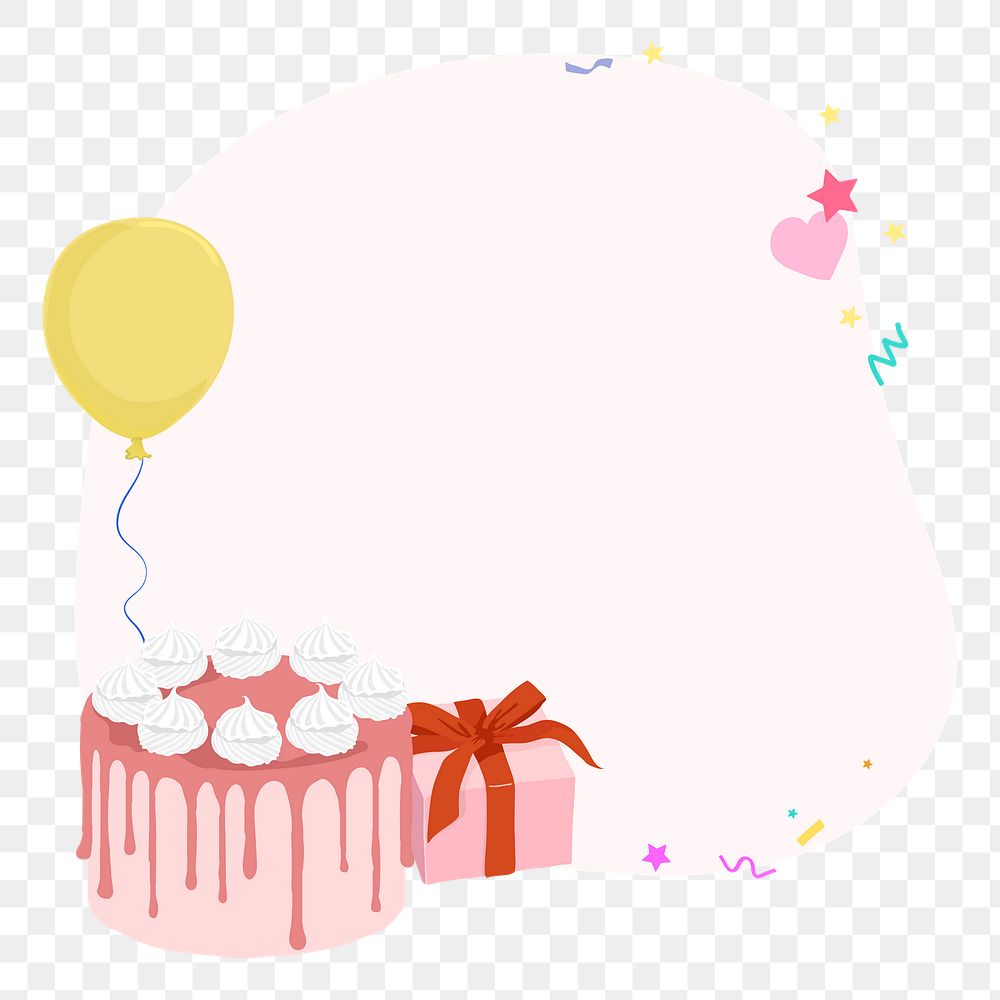Birthday frame png, celebration sticker, copy space shape design, transparent background