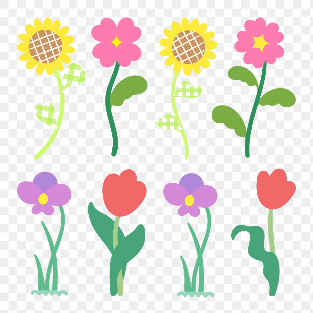 Colorful flower png sticker set on transparent background