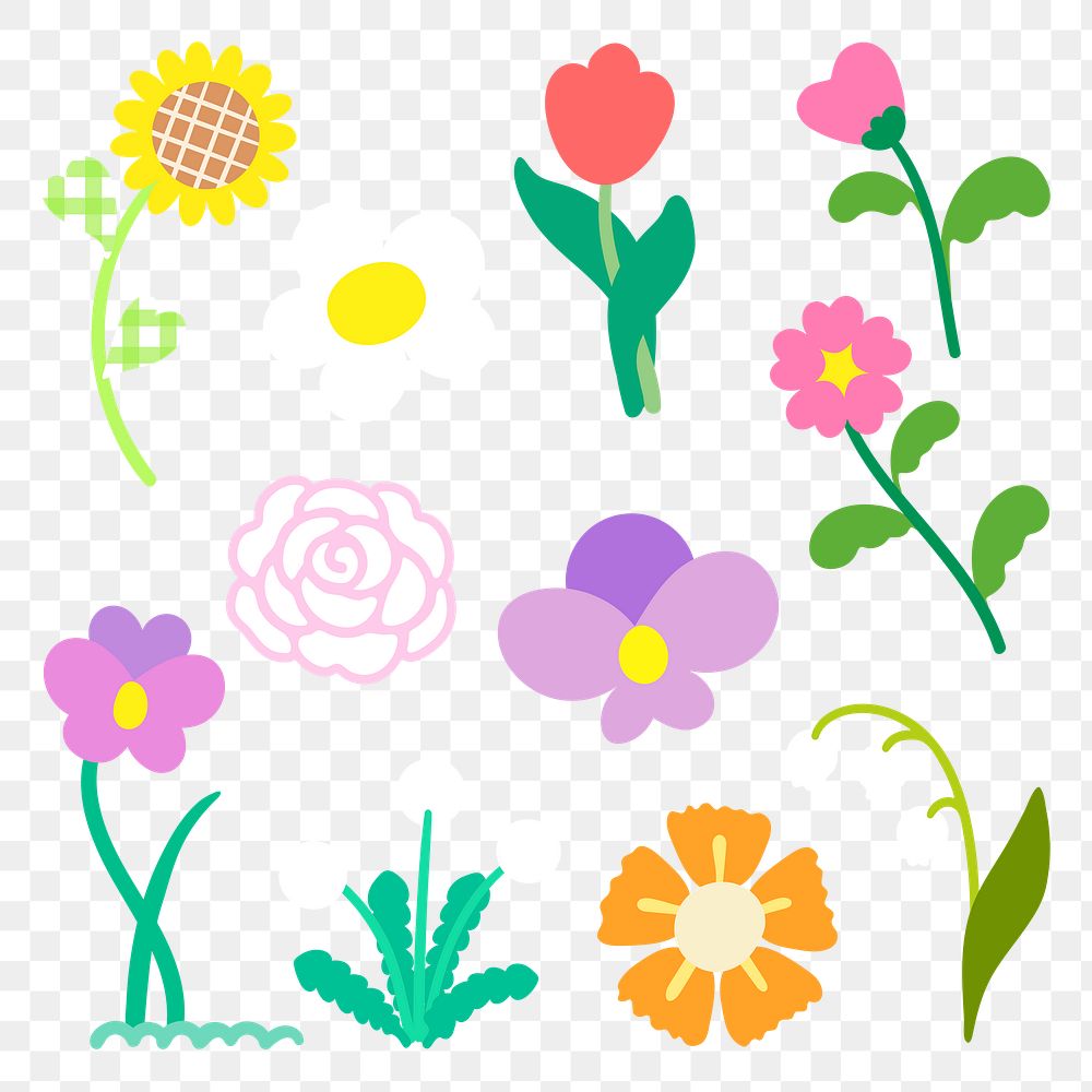 Colorful flower png sticker set on transparent background