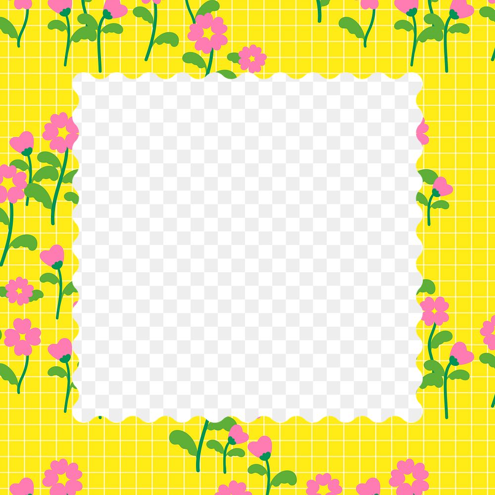 Png frame, pastel colorful, flower design in yellow