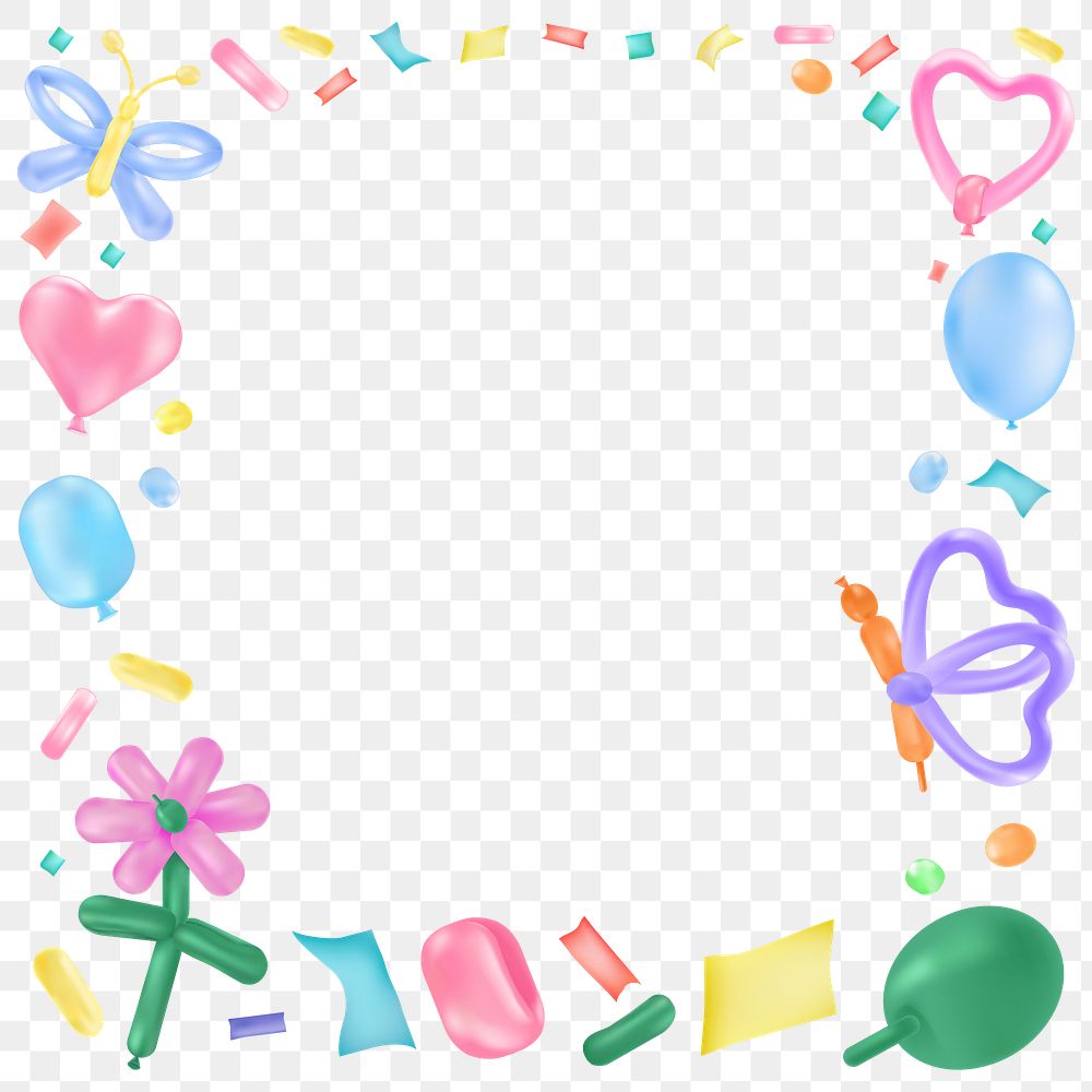 Birthday png design frame, balloon art on transparent background