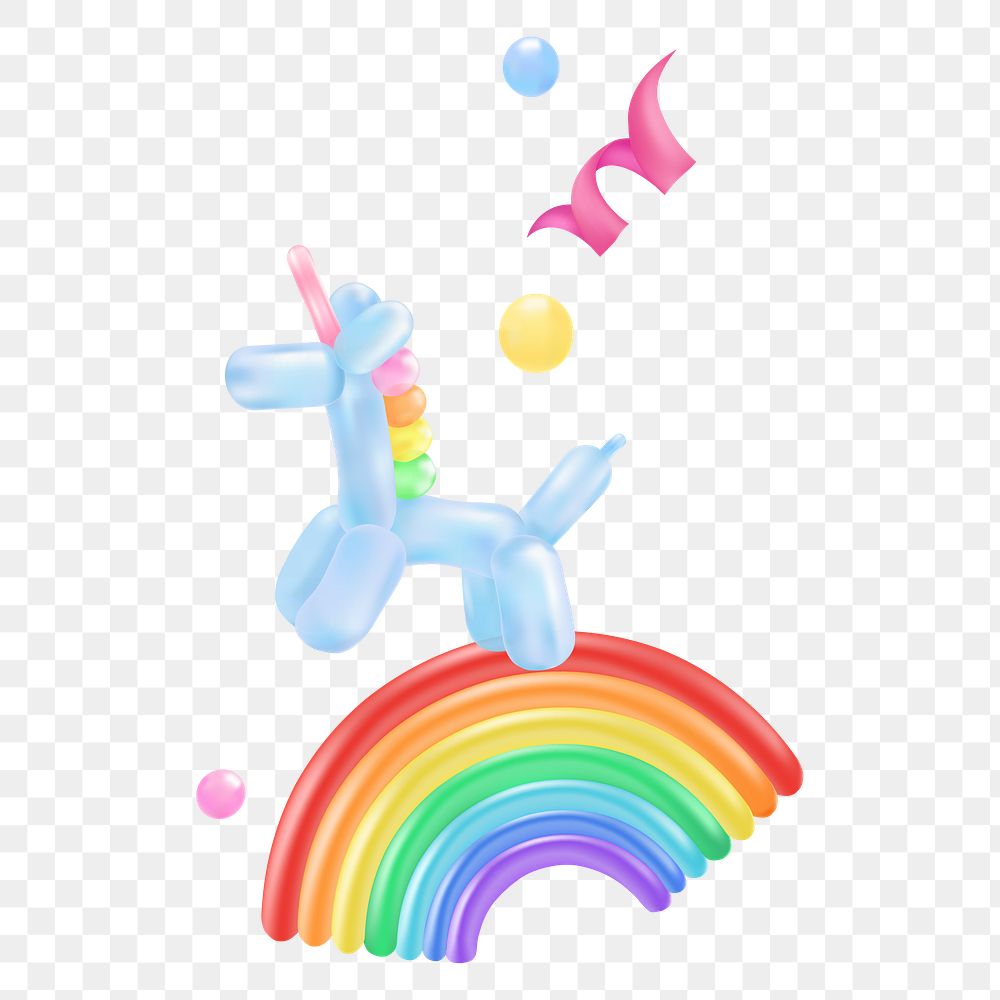 Unicorn balloon png cute sticker, transparent background