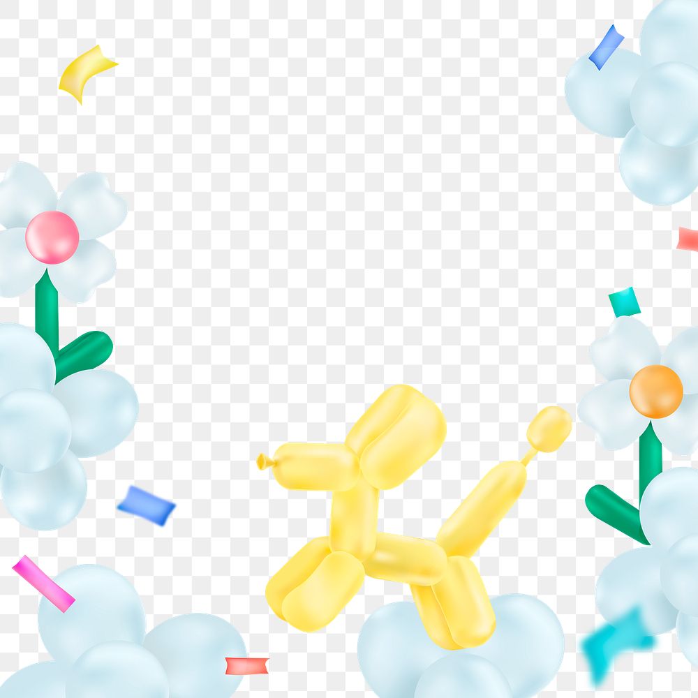 Birthday png design frame, balloon art on transparent background
