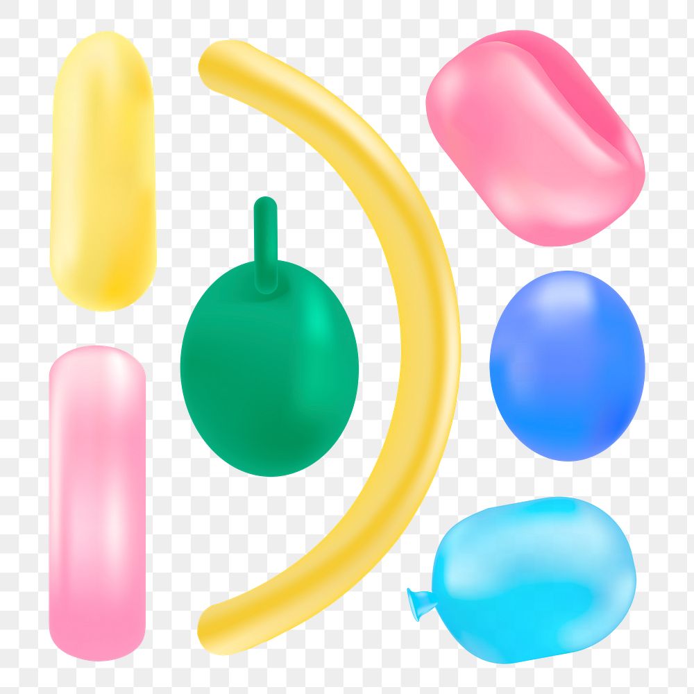Balloon png stickers, transparent background set