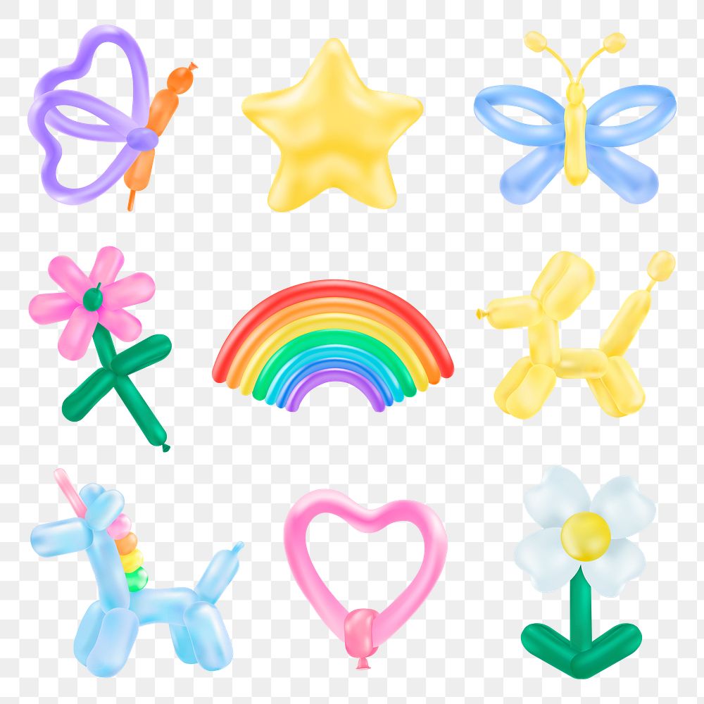 Balloon art png sticker, transparent background set