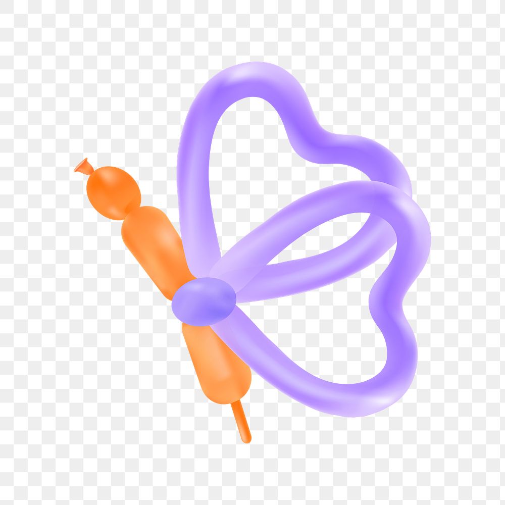 Butterfly balloon animal png sticker, transparent background