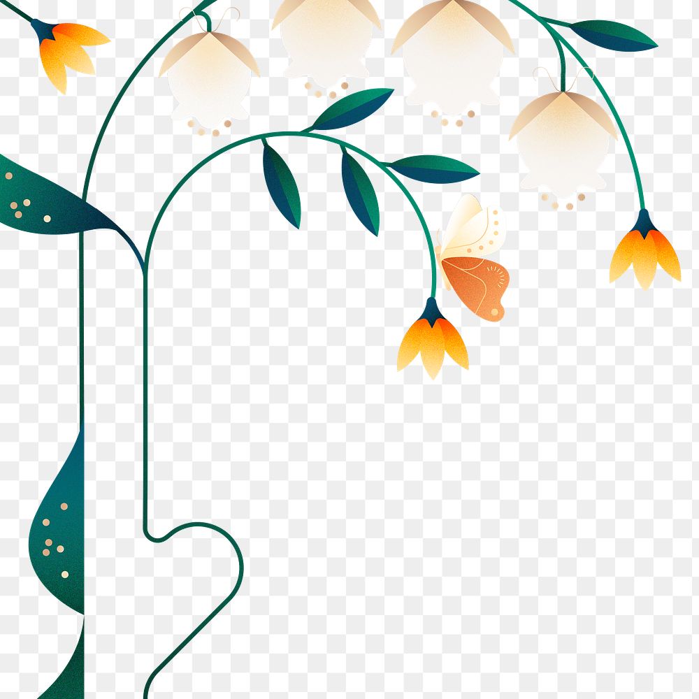 Flat white png flower design border, transparent background, aesthetic design