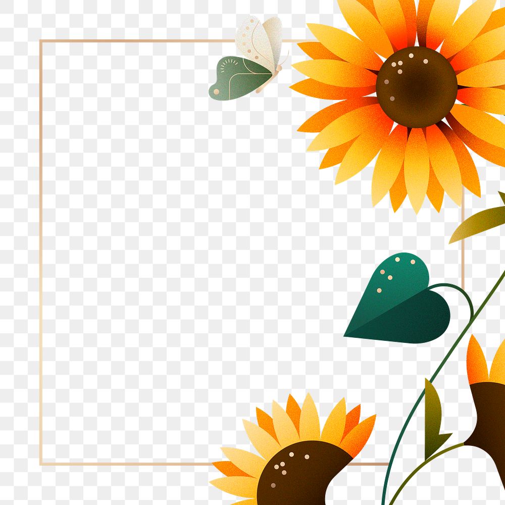 Flat yellow png flower design frame, transparent background, aesthetic design